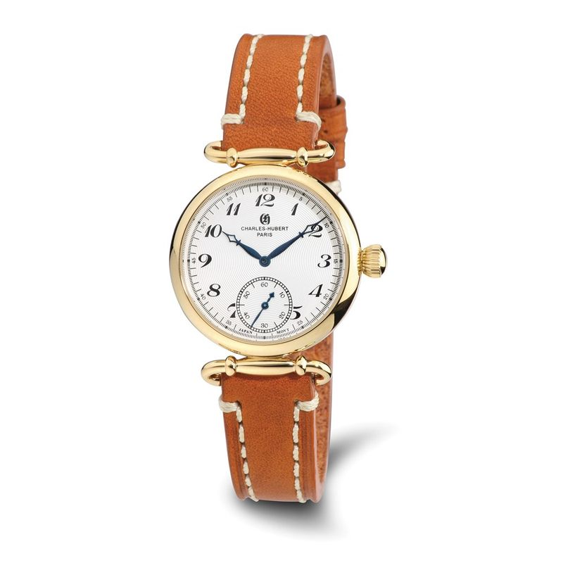 Charles Hubert Ladies Ip-Plated Stainless Leather Band 34mm Watch
